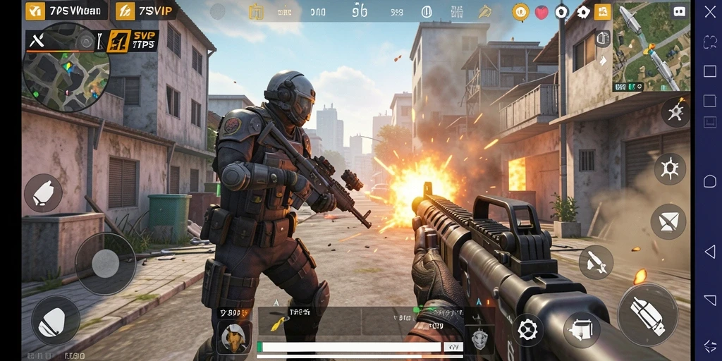 Screenshot utama 7SVIP menampilkan aksi mendebarkan dalam pertempuran TPS.