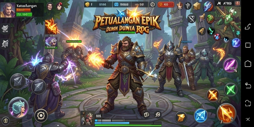 Screenshot utama AT866 menampilkan pertarungan strategi RPG yang mendebarkan.