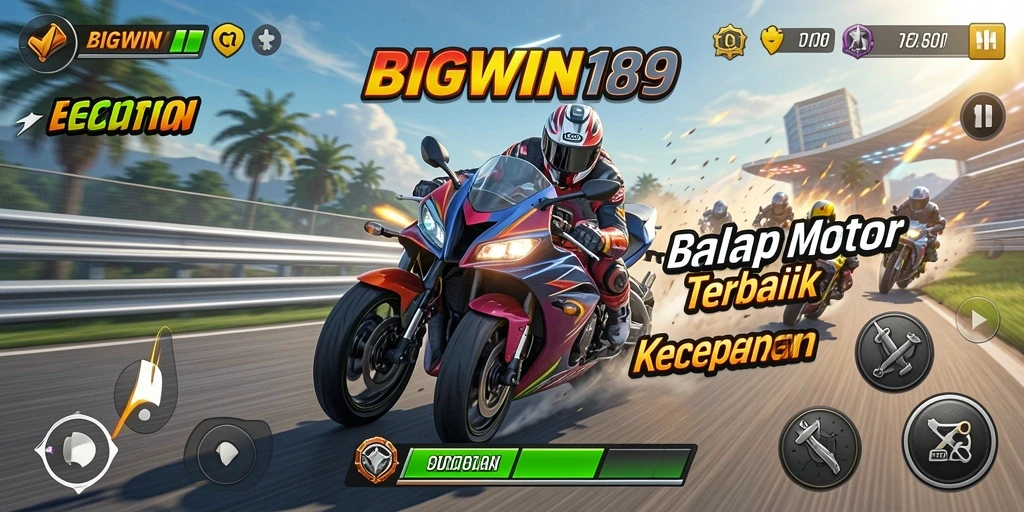 Screenshot dari gameplay <strong>BIGWIN189</strong> menampilkan balap motor yang seru dan cepat.
