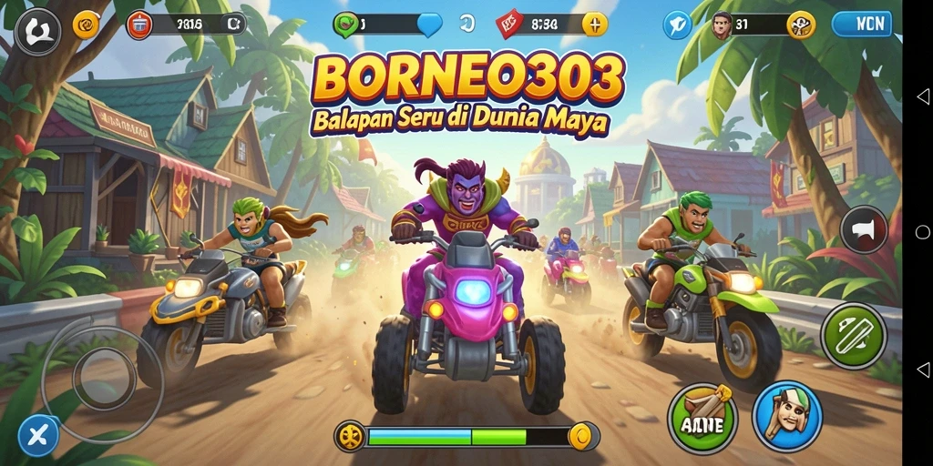 Gameplay seru dari BORNEO303 yang penuh aksi balapan.