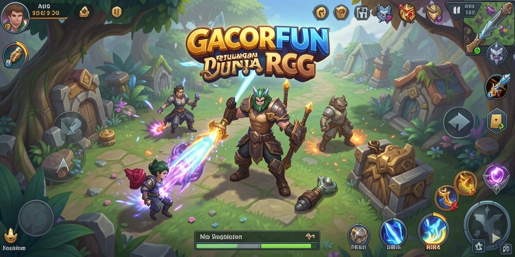 Screenshot GACORFUN menunjukkan pertempuran epik dalam dunia RPG.
