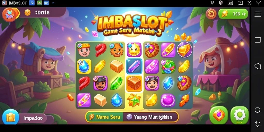 Screenshot gameplay IMBASLOT yang menunjukkan kombinasi Match-3 yang seru.