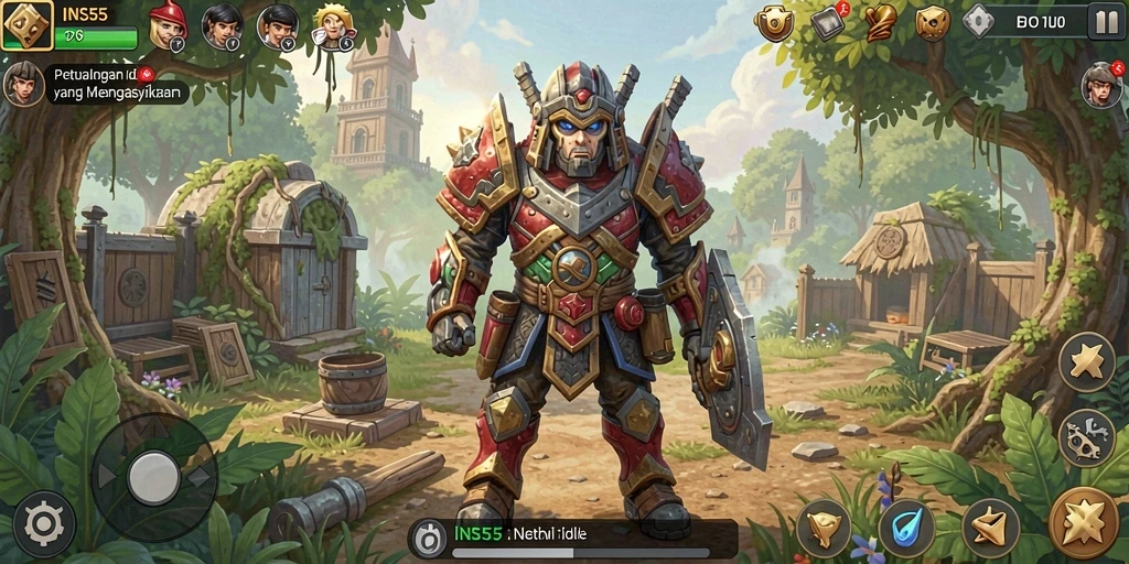 Screenshot gameplay <strong>INS55</strong> menampilkan karakter yang bergerak otomatis dalam petualangan.