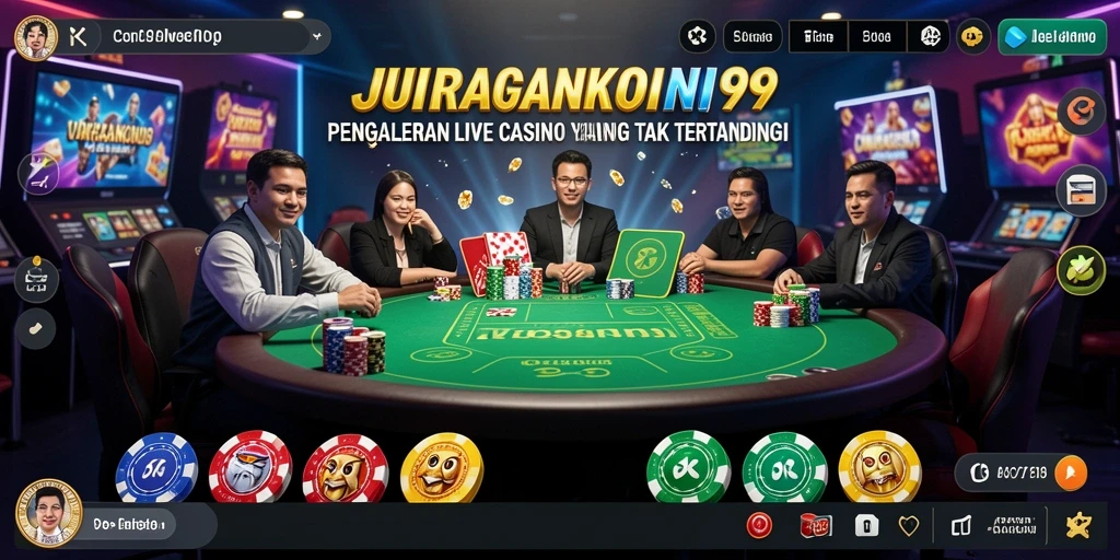Gameplay menarik <strong>JURAGANKOIN99</strong> dengan dealer langsung dan suasana kasino.