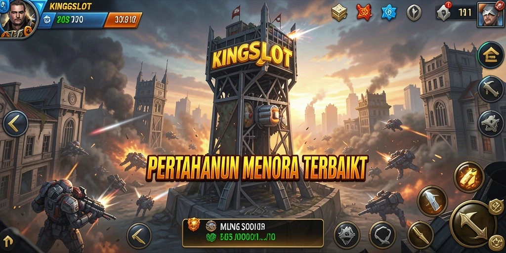 Screenshot gameplay KINGSLOT menampilkan aksi Tower Defense yang seru.