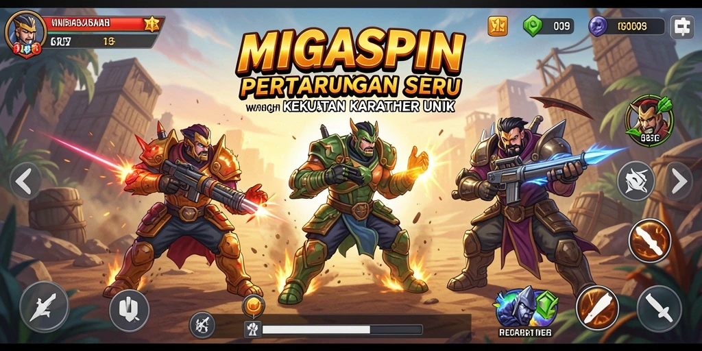 Screenshot gameplay MIGASPIN menampilkan aksi pertarungan yang mendebarkan.