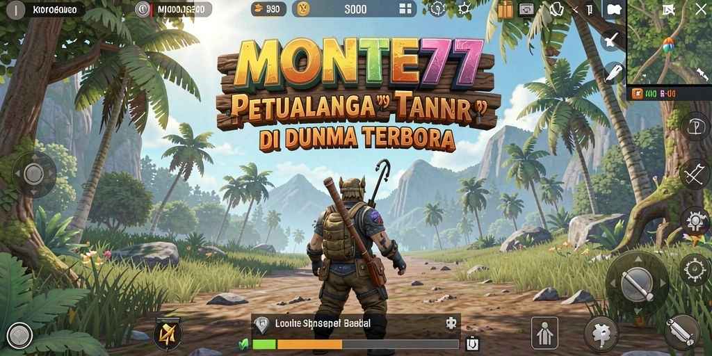 Screenshot gameplay MONTE77 yang menampilkan dunia terbuka yang luas.