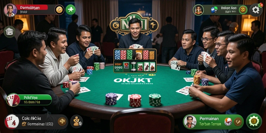Tampilan menarik dari permainan Poker di OKJKT dengan banyak pemain aktif.