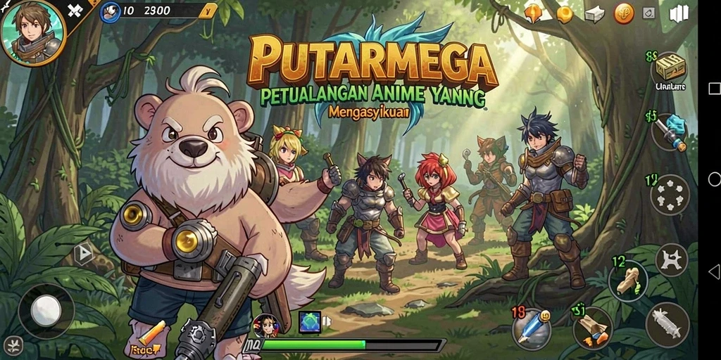 Tampilan seru dari gameplay PUTARMEGA dengan karakter anime ikonik.