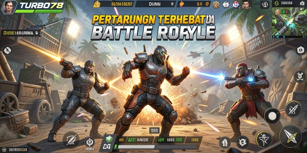 Screenshot gameplay TURBO78 menunjukkan aksi Battle Royale yang seru.